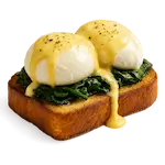 Poached eggs on toasted brioche with spinach